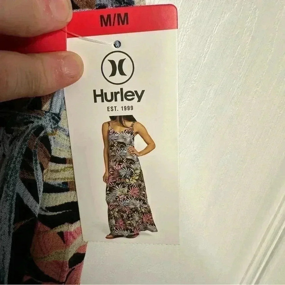 Hurley Ruffle Hem Maxi Dress Black / Floral Size NWT Medium - Picture 6 of 16